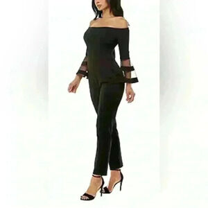 Premier Amour Off The Shoulder Womens Long Sleeve Jumpsuit Size 16